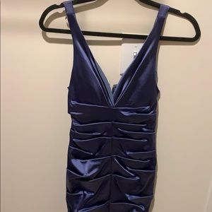 Nicole Miller midnight blue ruched cocktail dress